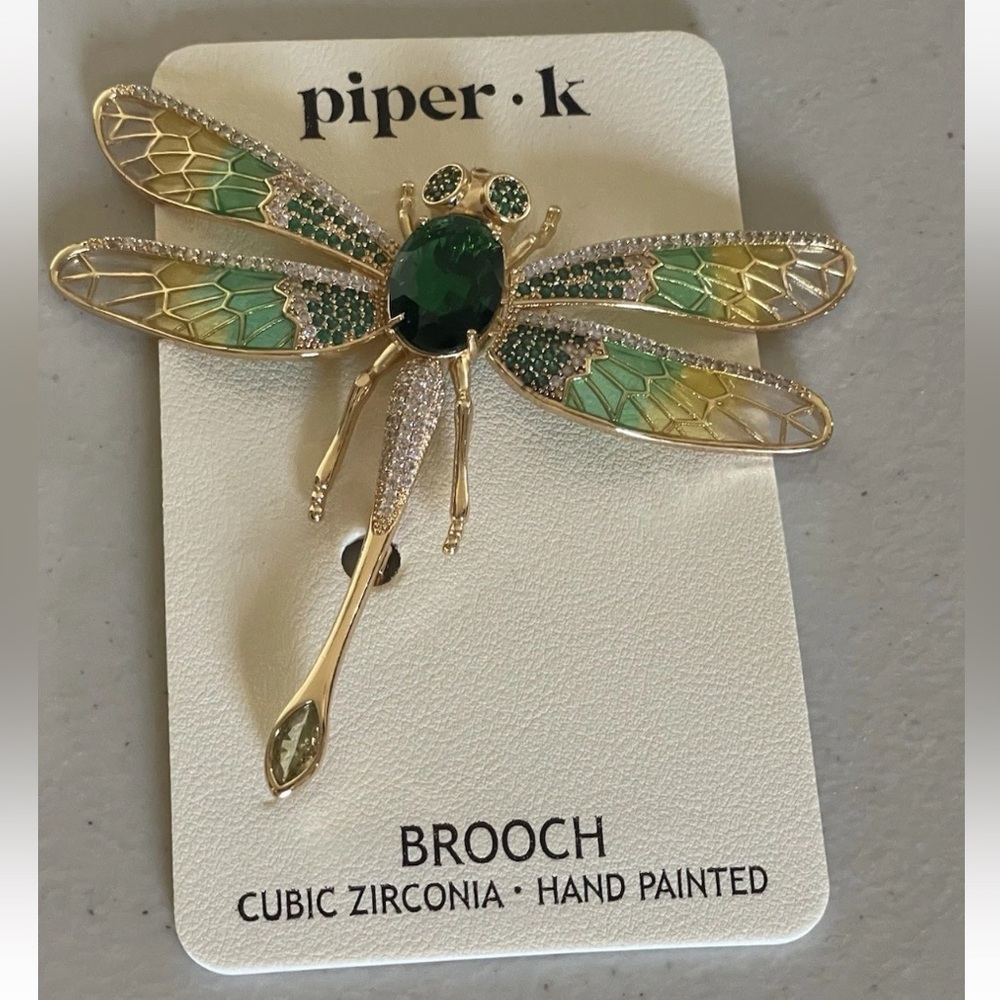 PIPER K Viral Gold Cubic Zirconia Hand-Painted Articulated/Moveable Wings NWT